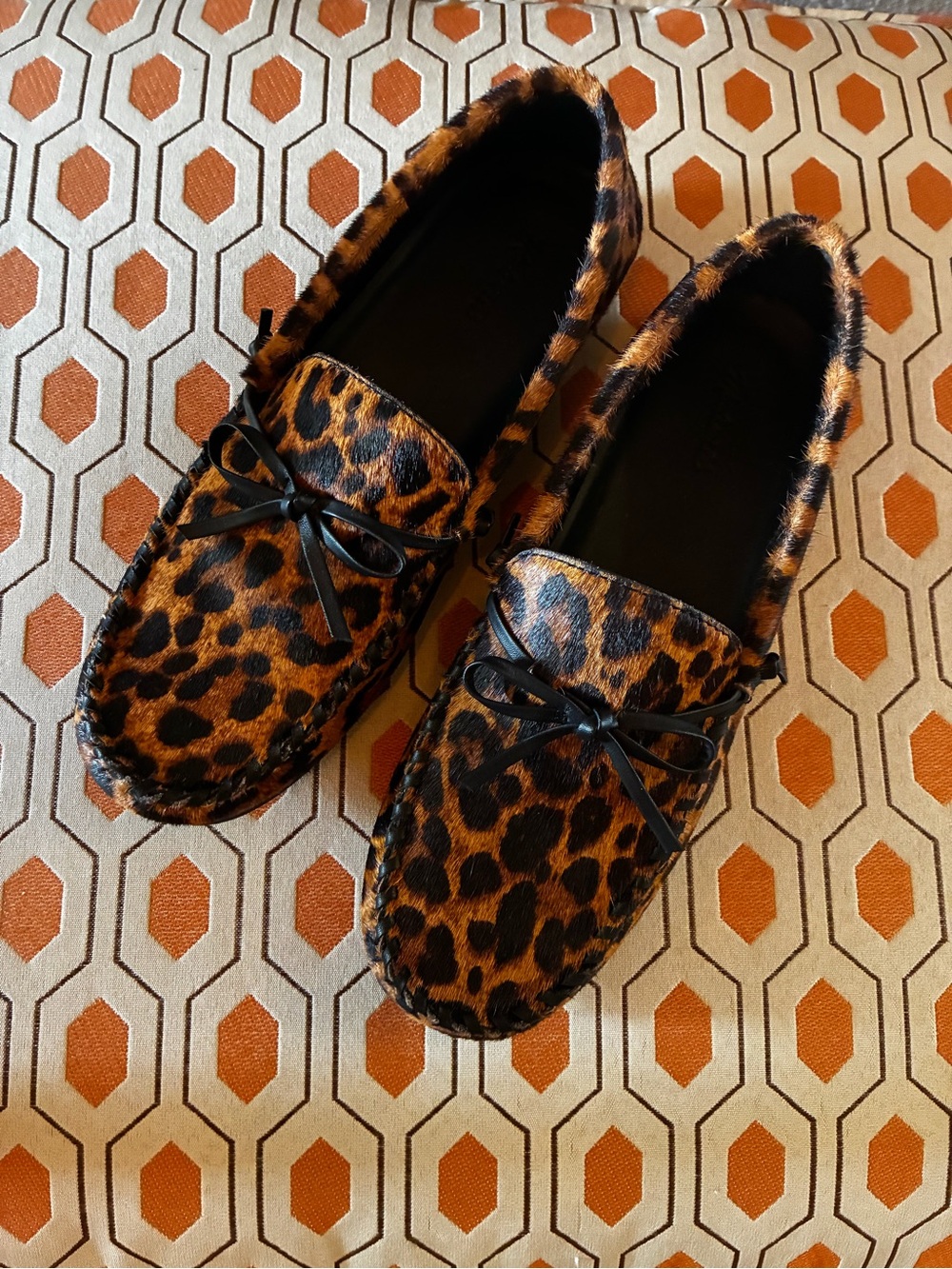 WORN ONCE! Leopard Print Pony Hair Moccasin Loafers - Black & Brown